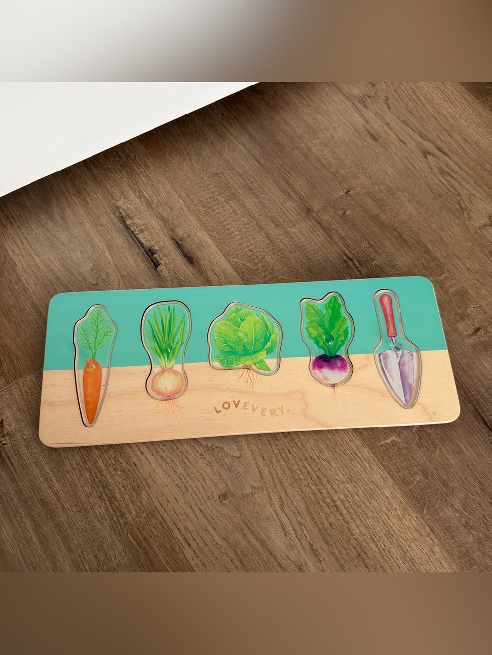 Lovevery Wooden Community Garden Puzzle Colorful Vegetable Pieces